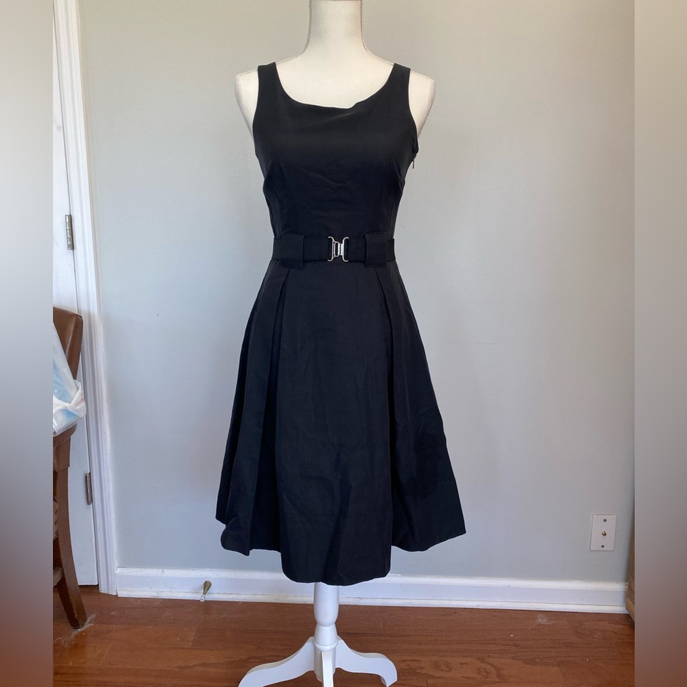 Sinclaire Black Sleeveless Belted Fit and Flare Dress